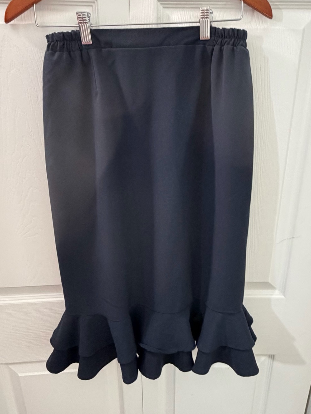 Anthony Richards Petite Navy Ruffle Hem Skirt Size 10P Stretch Pull On Flounce